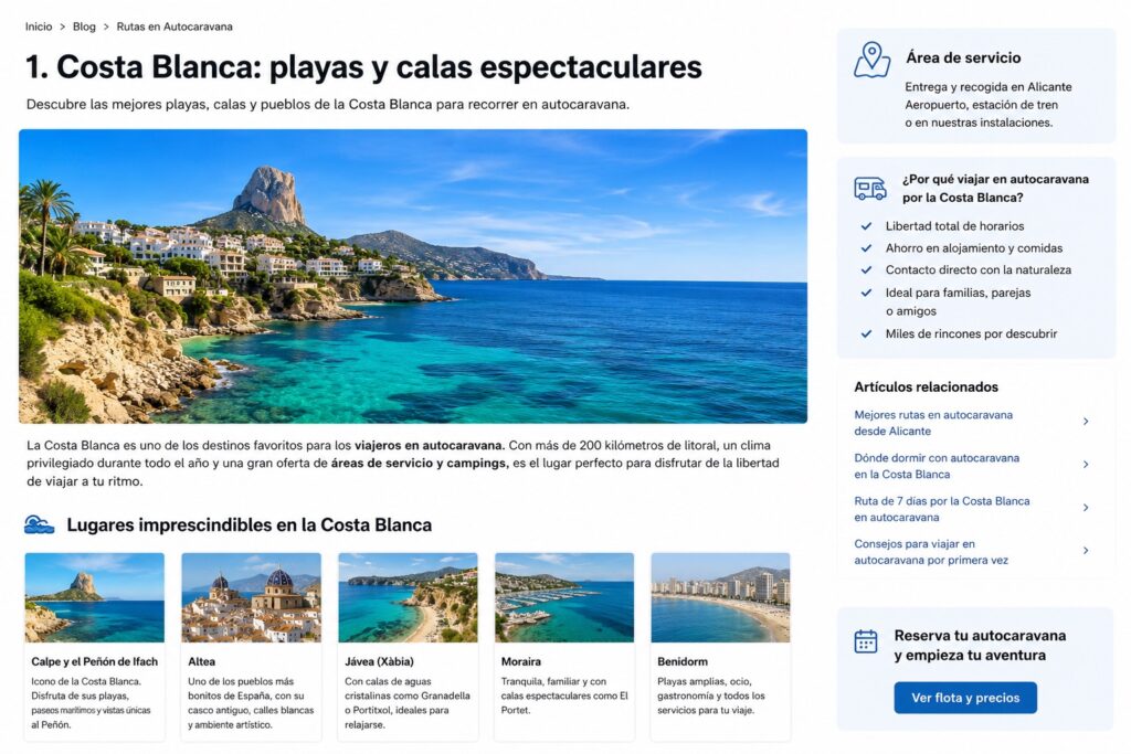 Guía de destinos de la Costa Blanca en autocaravana